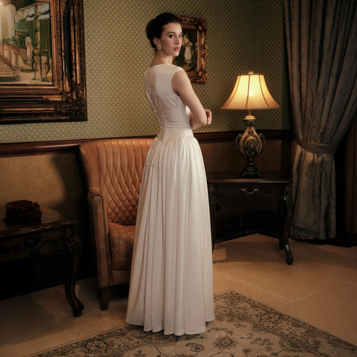 Silk Wedding Corset Gown A-Line Satin Bridal Minimalist Elegant Prom Garden Party Vintage Inspired
