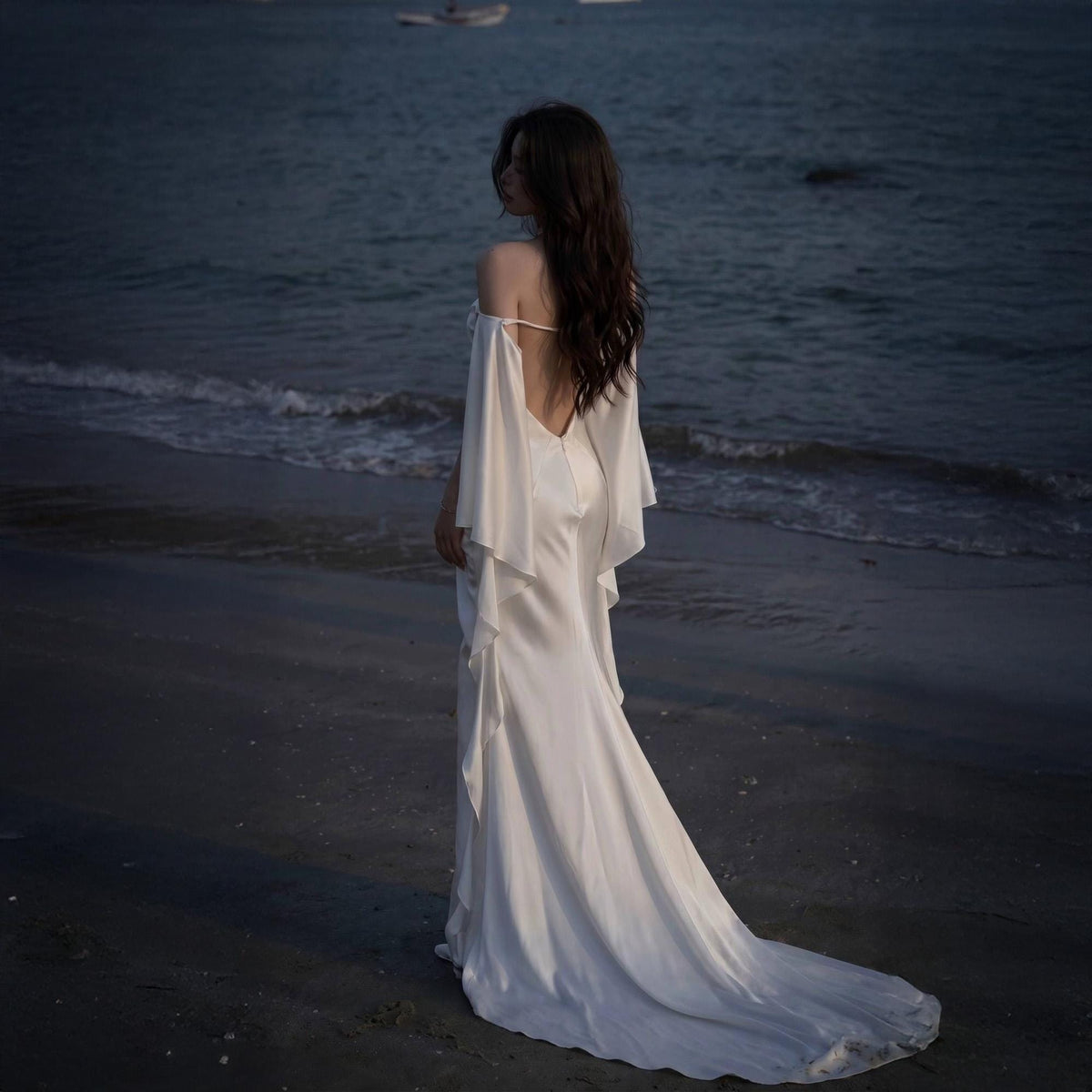 Luxury Silk Wedding Dress, Open Back Satin Bridal Gown, Minimalist Ceremony Attire, Beach Elopement Outfit, Elegant Reception Wear