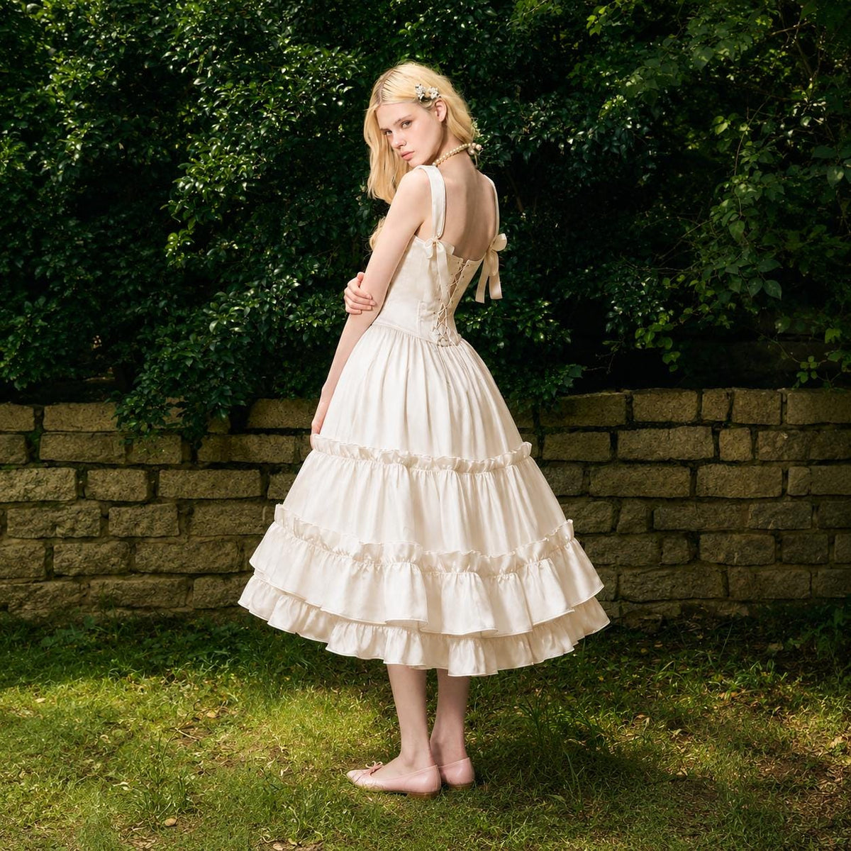 Silk Wedding Dress Corset Bridal Separates Tiered Skirt Romantic Minimalist Prom Garden Party Guest Outfit