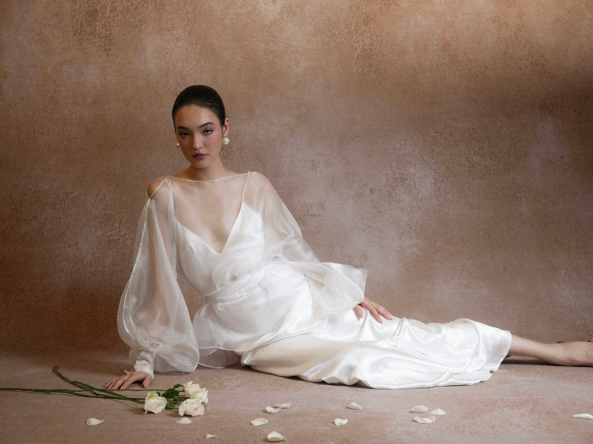 Satin Bridal Dress with Sheer Voile Top