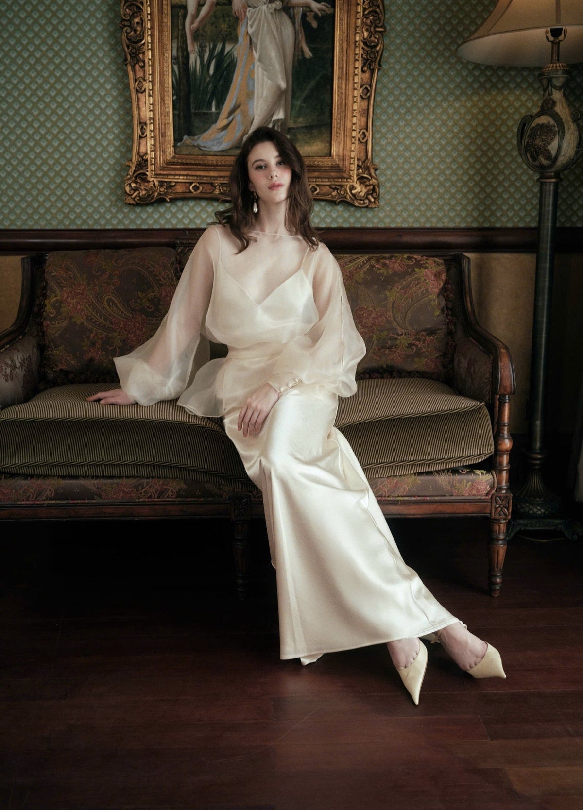 Satin Bridal Dress with Sheer Voile Top