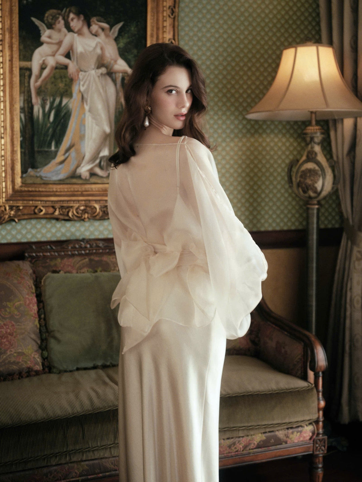 Satin Bridal Dress with Sheer Voile Top