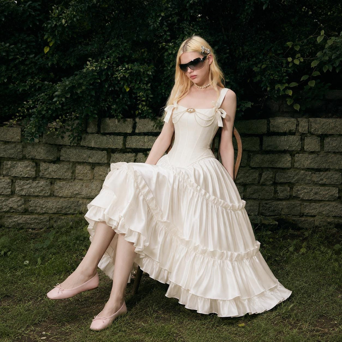 Silk Wedding Dress Corset Bridal Separates Tiered Skirt Romantic Minimalist Prom Garden Party Guest Outfit
