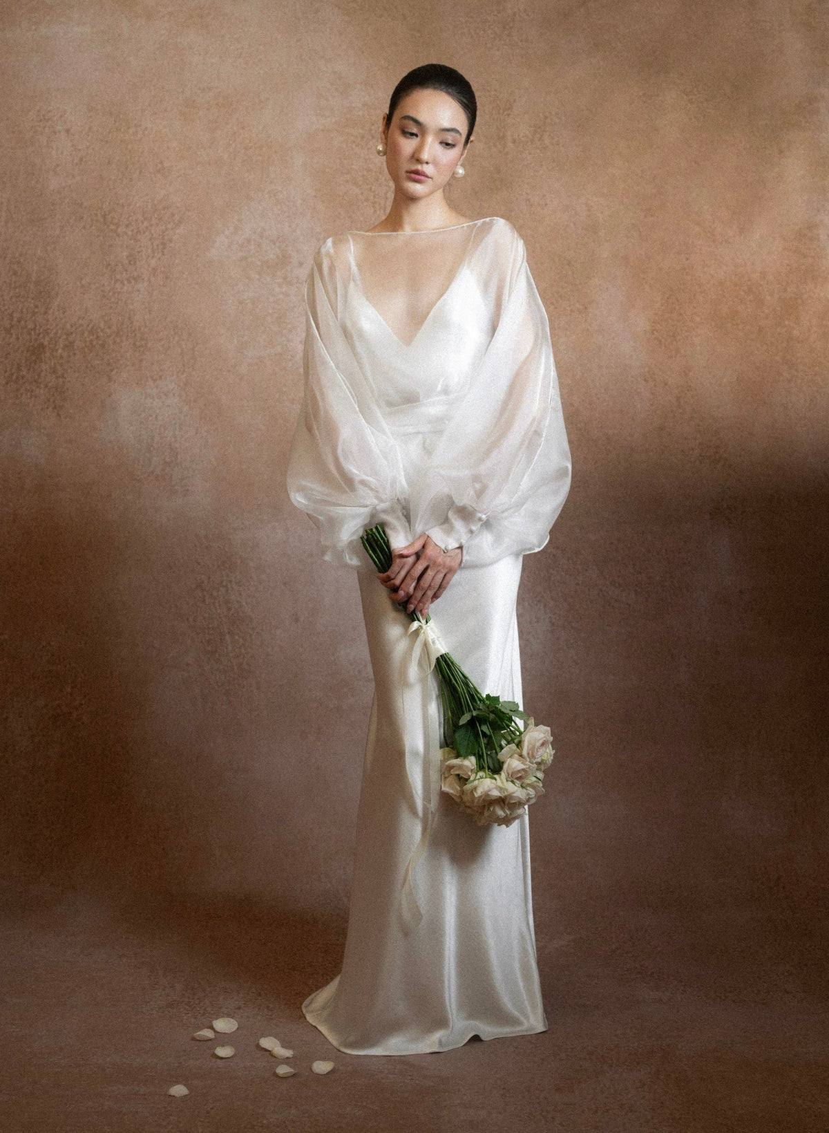 Satin Bridal Dress with Sheer Voile Top