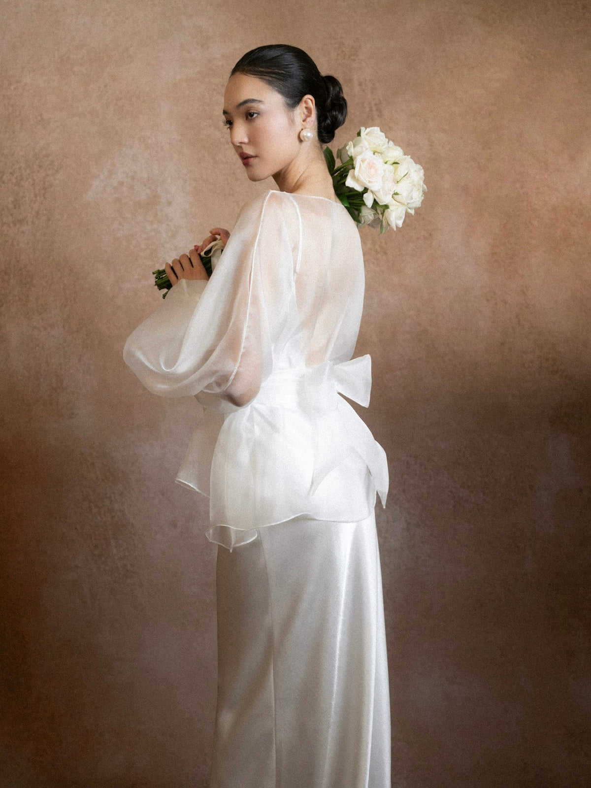 Satin Bridal Dress with Sheer Voile Top