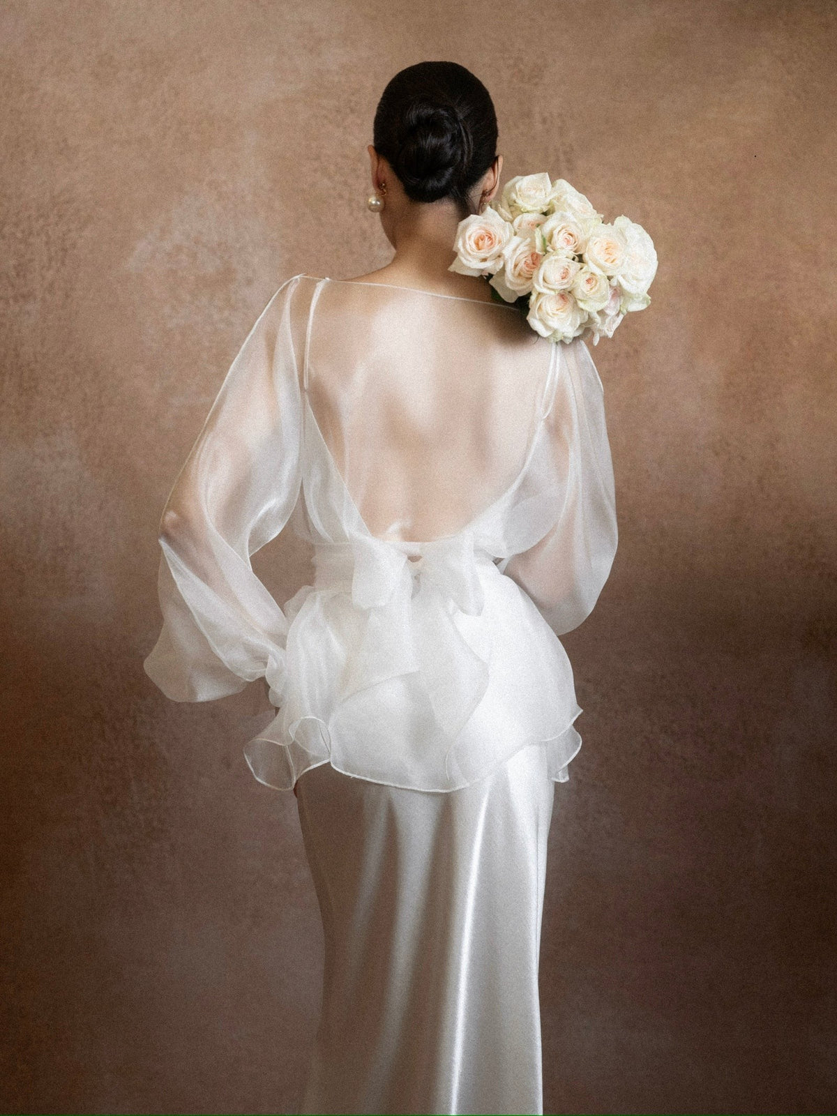 Satin Bridal Dress with Sheer Voile Top