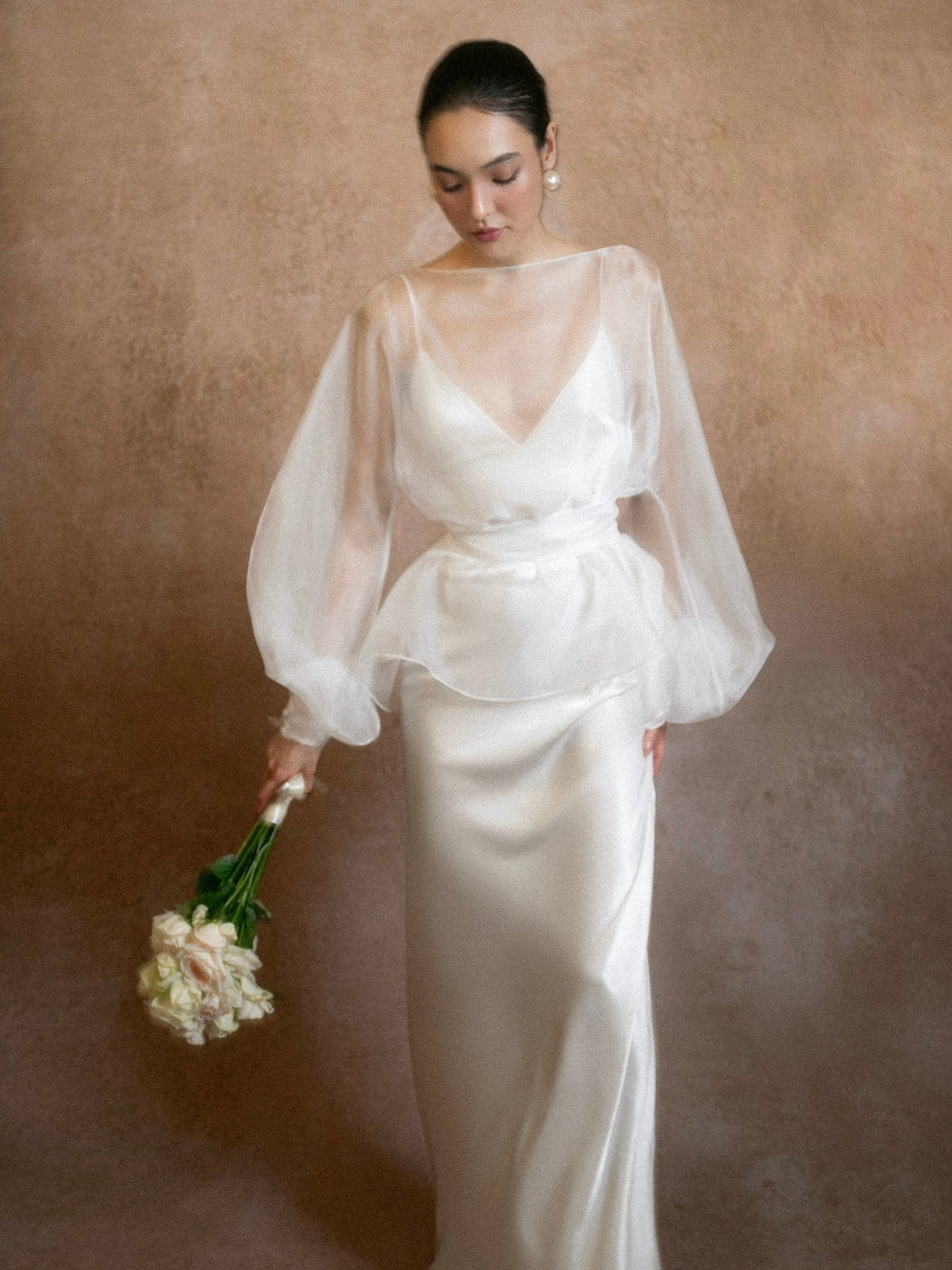 Satin Bridal Dress with Sheer Voile Top