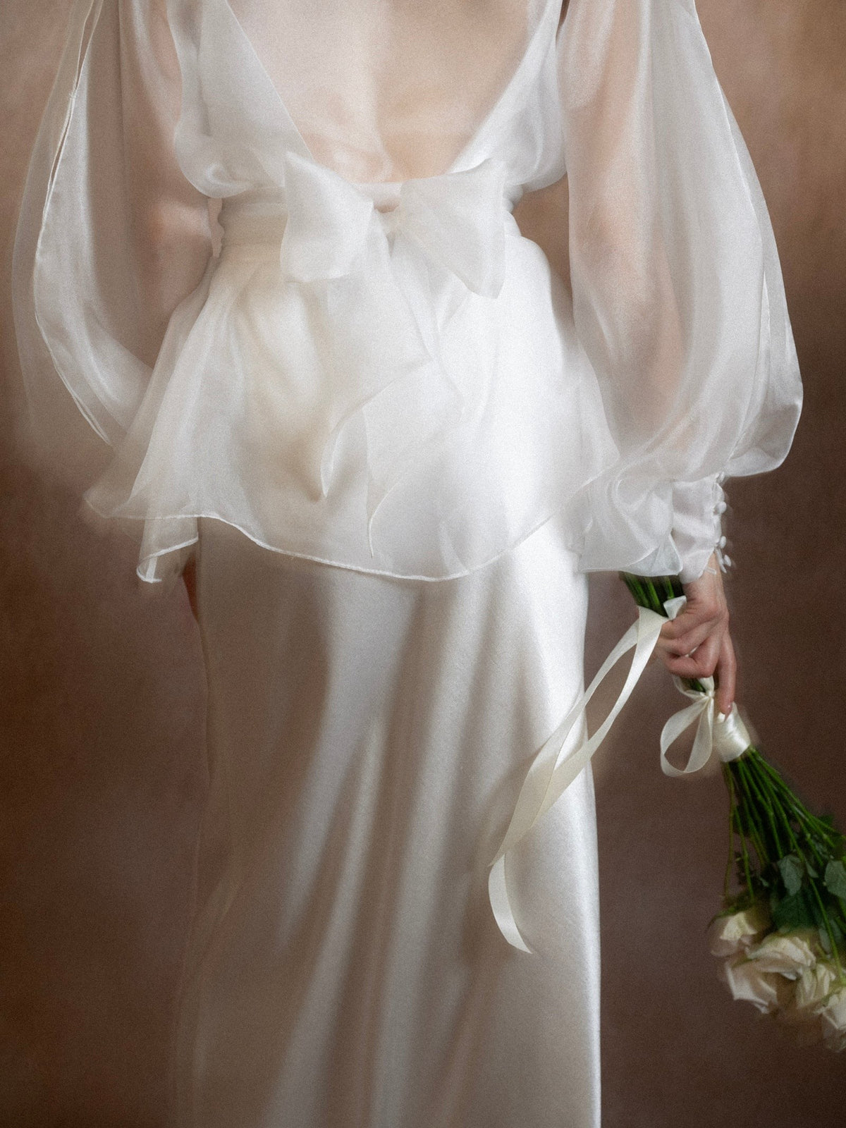 Satin Bridal Dress with Sheer Voile Top