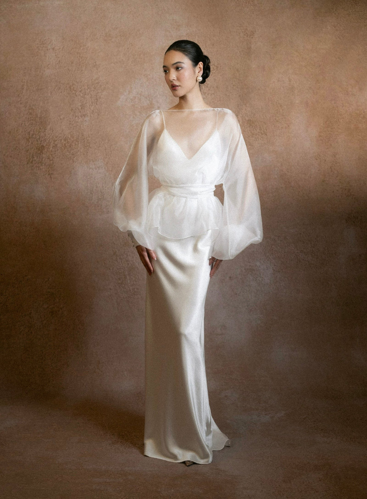 Satin Bridal Dress with Sheer Voile Top
