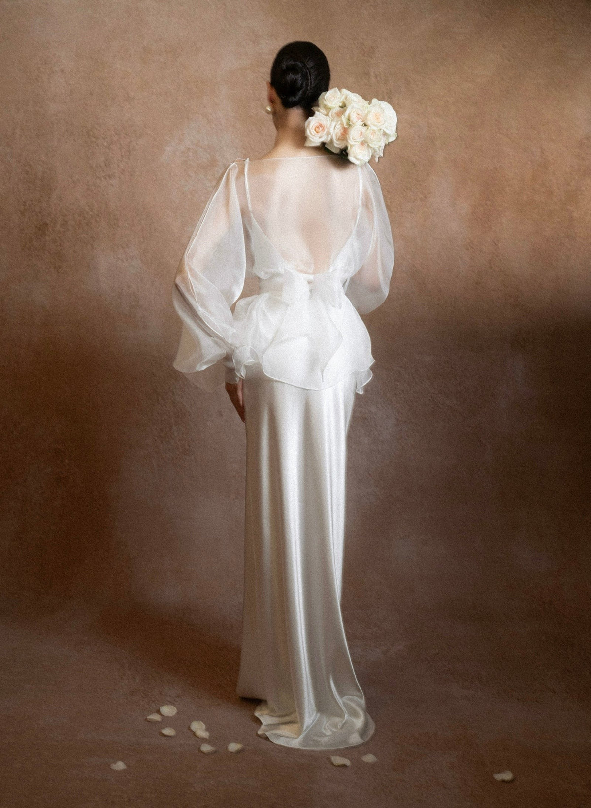 Satin Bridal Dress with Sheer Voile Top