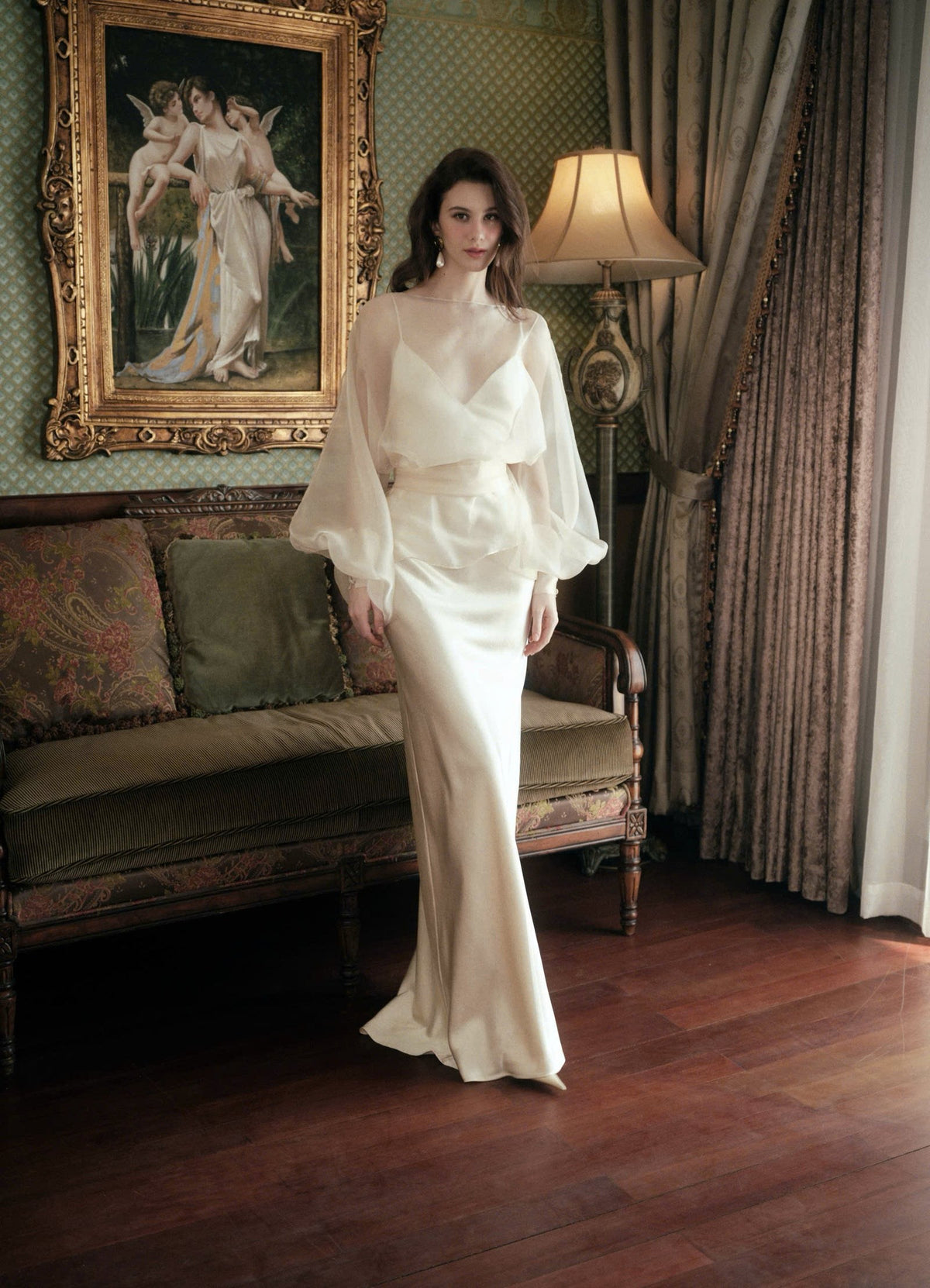 Satin Bridal Dress with Sheer Voile Top